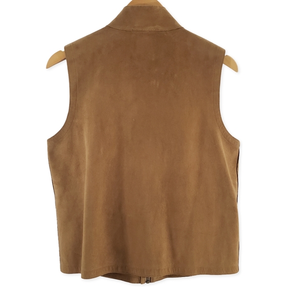 VGUC Lauren Ralph Lauren Faux Suede Leather Zip Equestrian Vest Jacket Sz MP - Picture 2 of 8